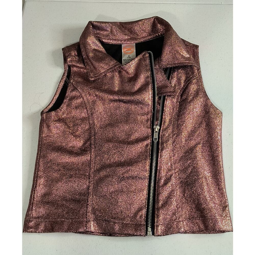 Wonder Nation Girls Sparkly Rose Gold Metallic-look Zippered Vest Sz M(7-8) G001